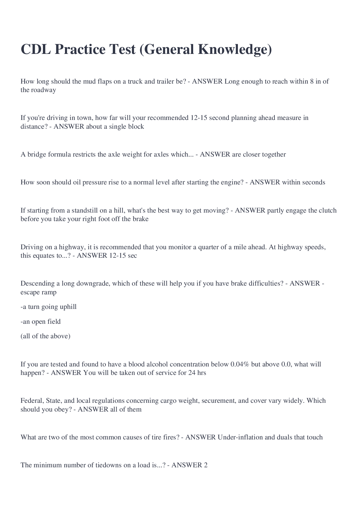 Preview image for CDL Practice Test (General Knowledge)
